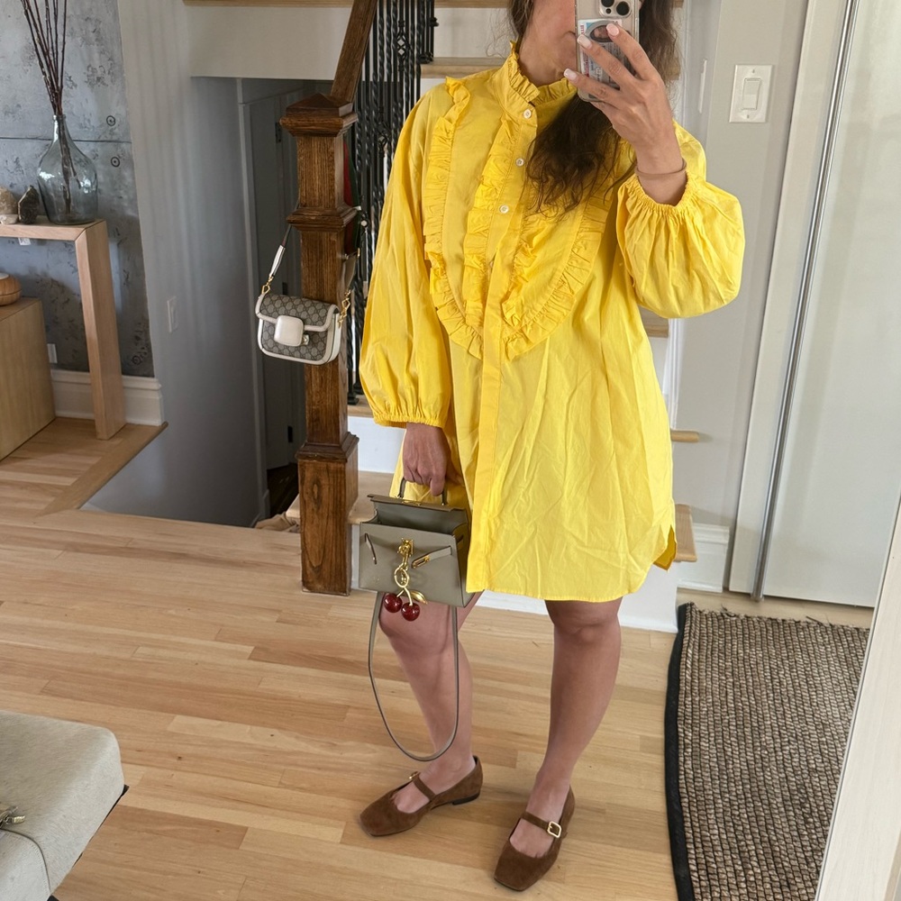 SECULAR yellow butter button down long shirt dress with pockets lagenlook
